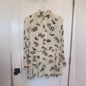 Ganni Cream Printed Long Sleeve Dress